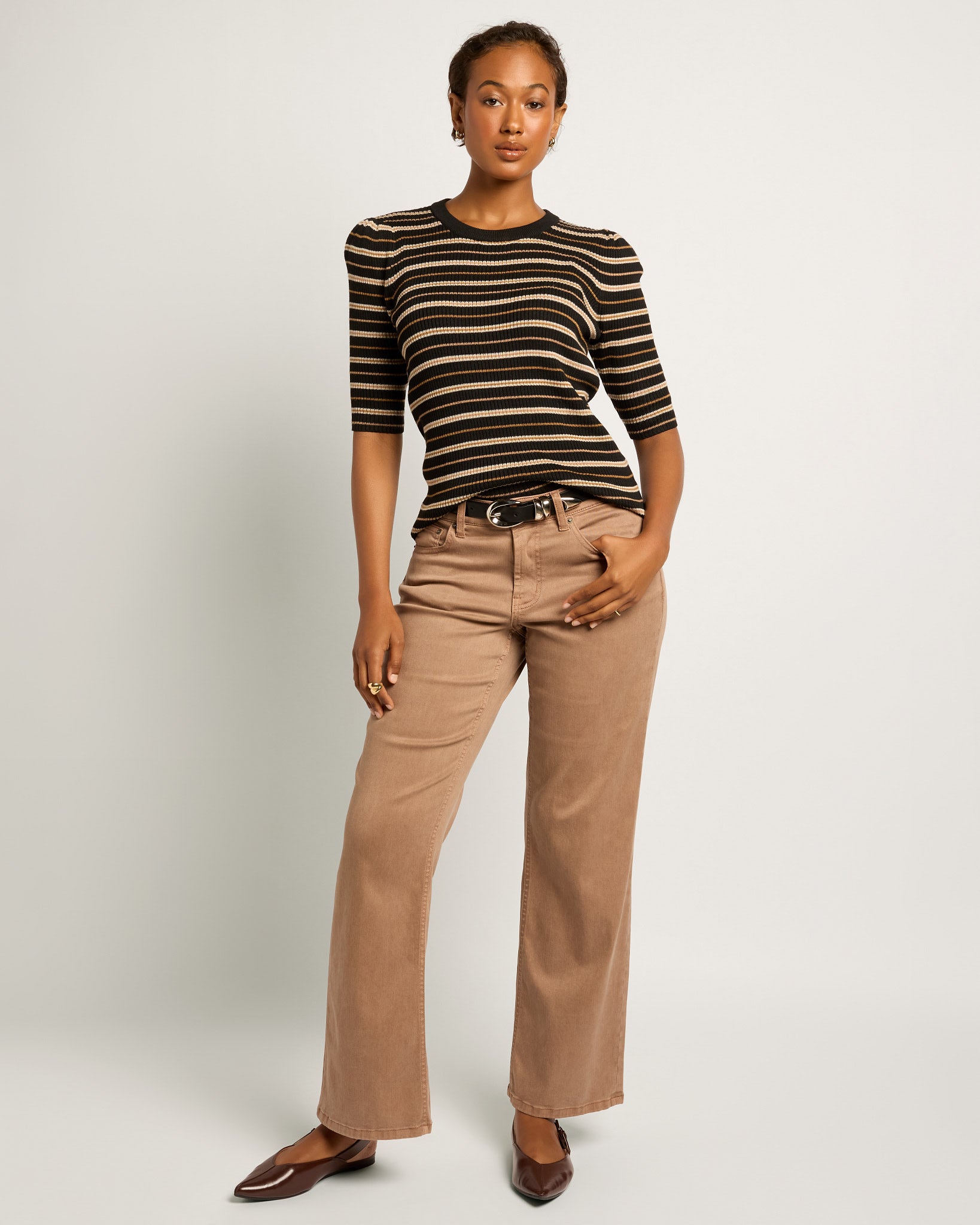 Black Stripe $|& SEAS Amelia Elbow Sleeve Striped Sweater Top - UGC On Fig