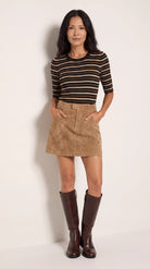 Black Stripe $|& SEAS Amelia Elbow Sleeve Striped Sweater Top - SOF Side