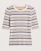 Cream Stripe $|& SEAS Amelia Elbow Sleeve Striped Sweater Top - Hanger Detail