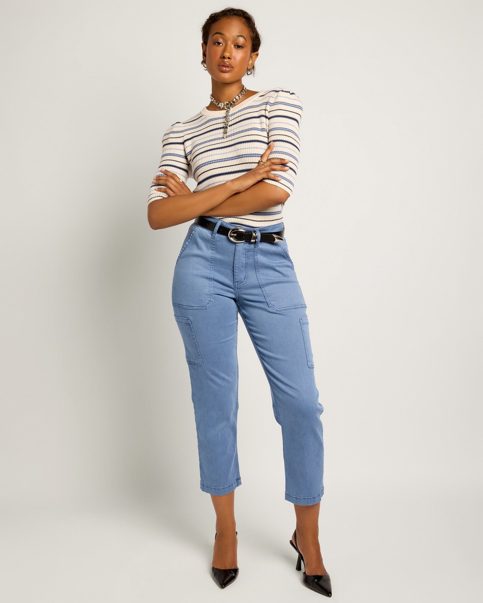 Cream Stripe $|& SEAS Amelia Elbow Sleeve Striped Sweater Top - UGC On Fig
