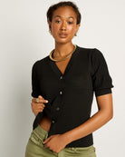 Black $|& SEAS Sunbelt Open Knit Sweater Top - SOF Front