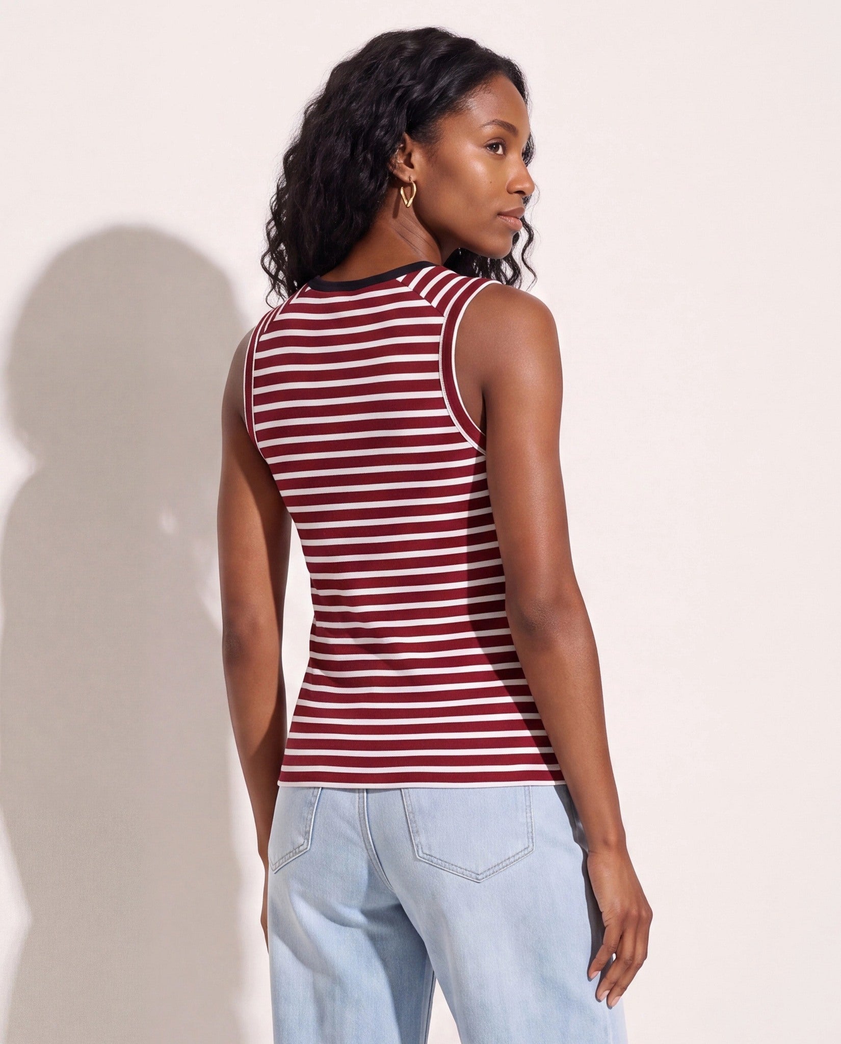 Wine/Ivory $|& SEAS Mia Striped Tank Top - SOF Back