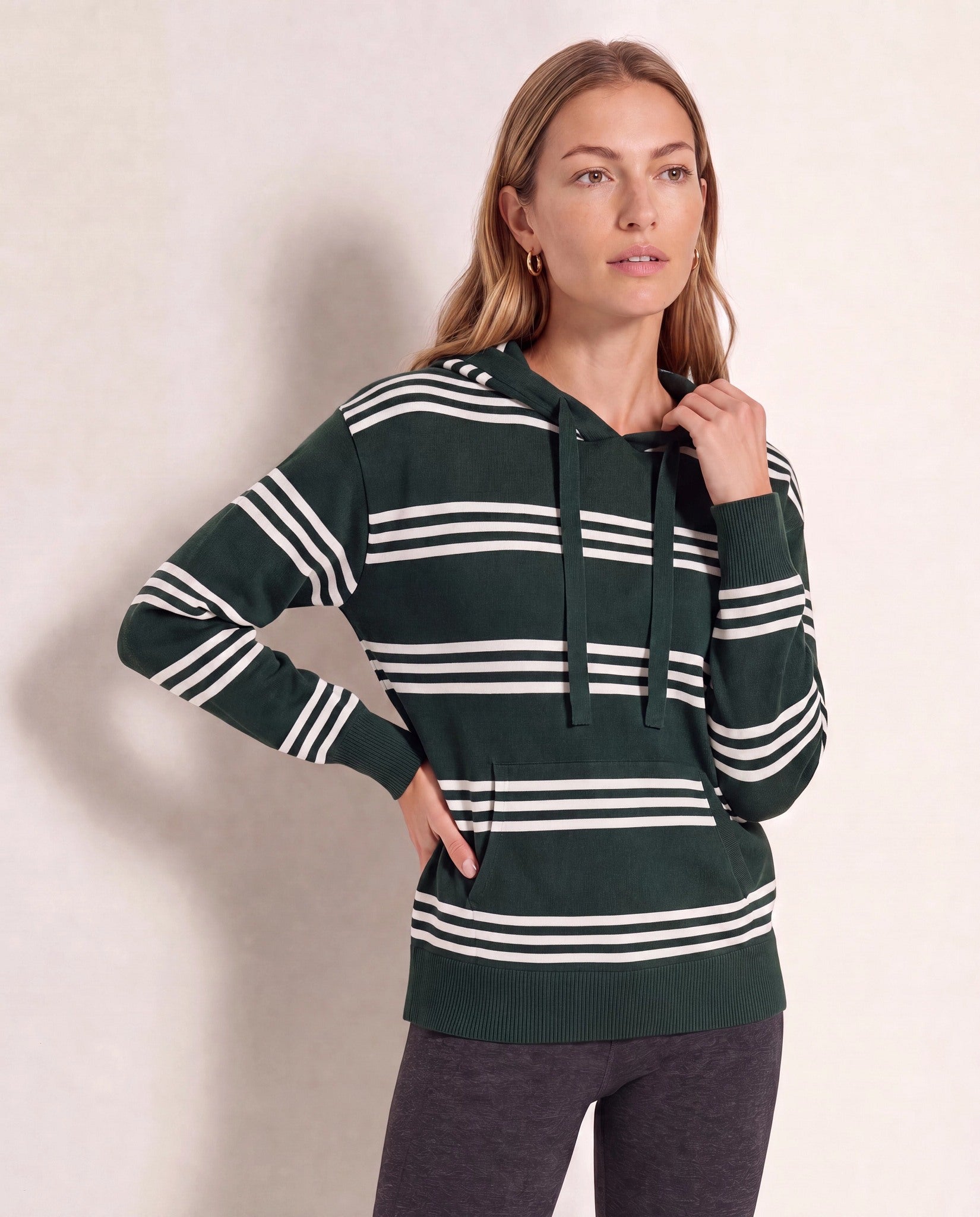 Hunter Green/Ivory Stripe $|& Interval Maritime Hooded Sweater - SOF Front