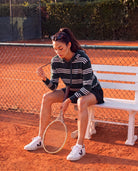 Hunter Green/Ivory Stripe $|& Interval Maritime Hooded Sweater - SOF Side