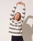 Ivory/Black Stripe $|& Interval Maritime Hooded Sweater - VOF Front