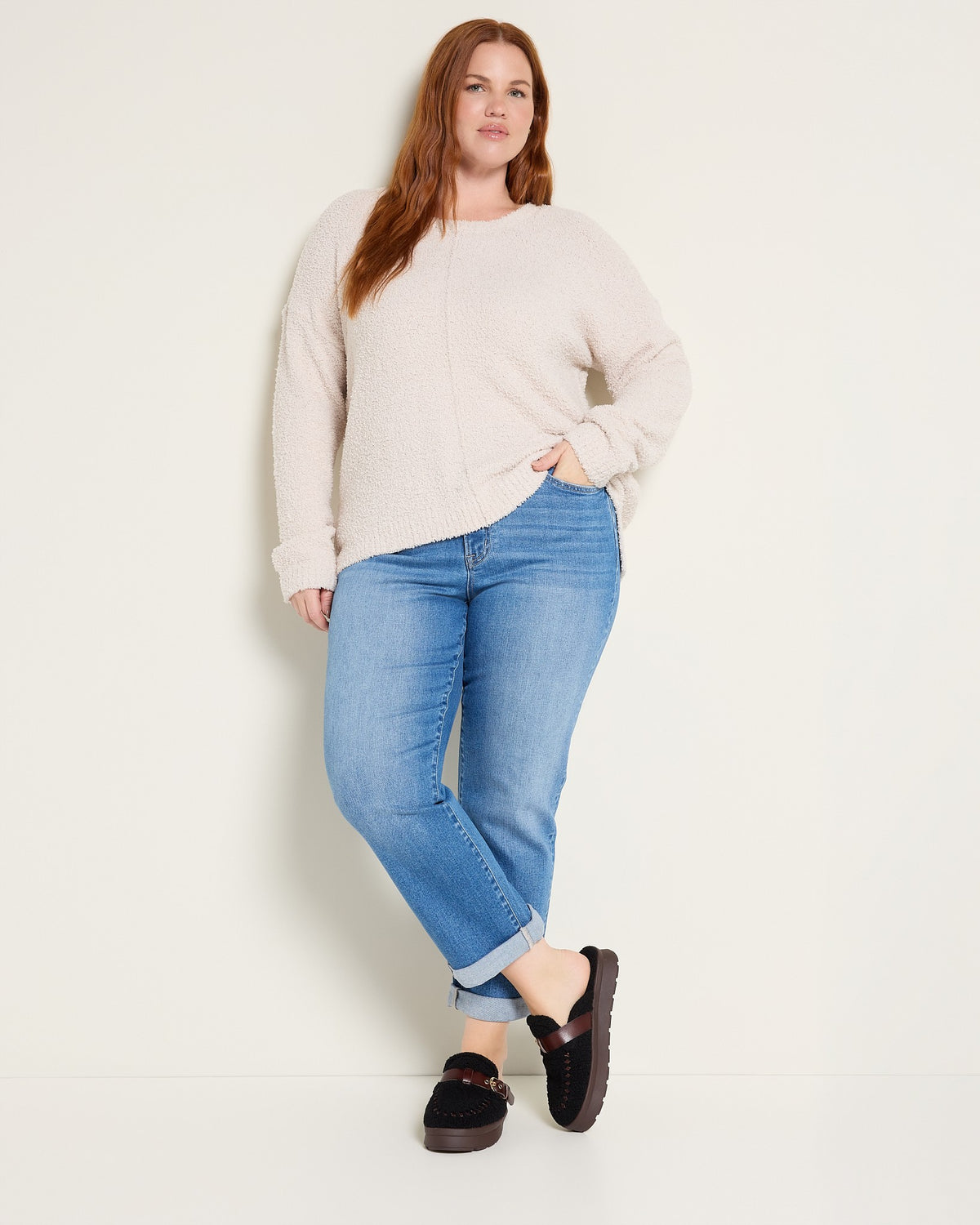 Cream $|& Bobeau Silky Plush Step Hem Teddy - UGC On Fig