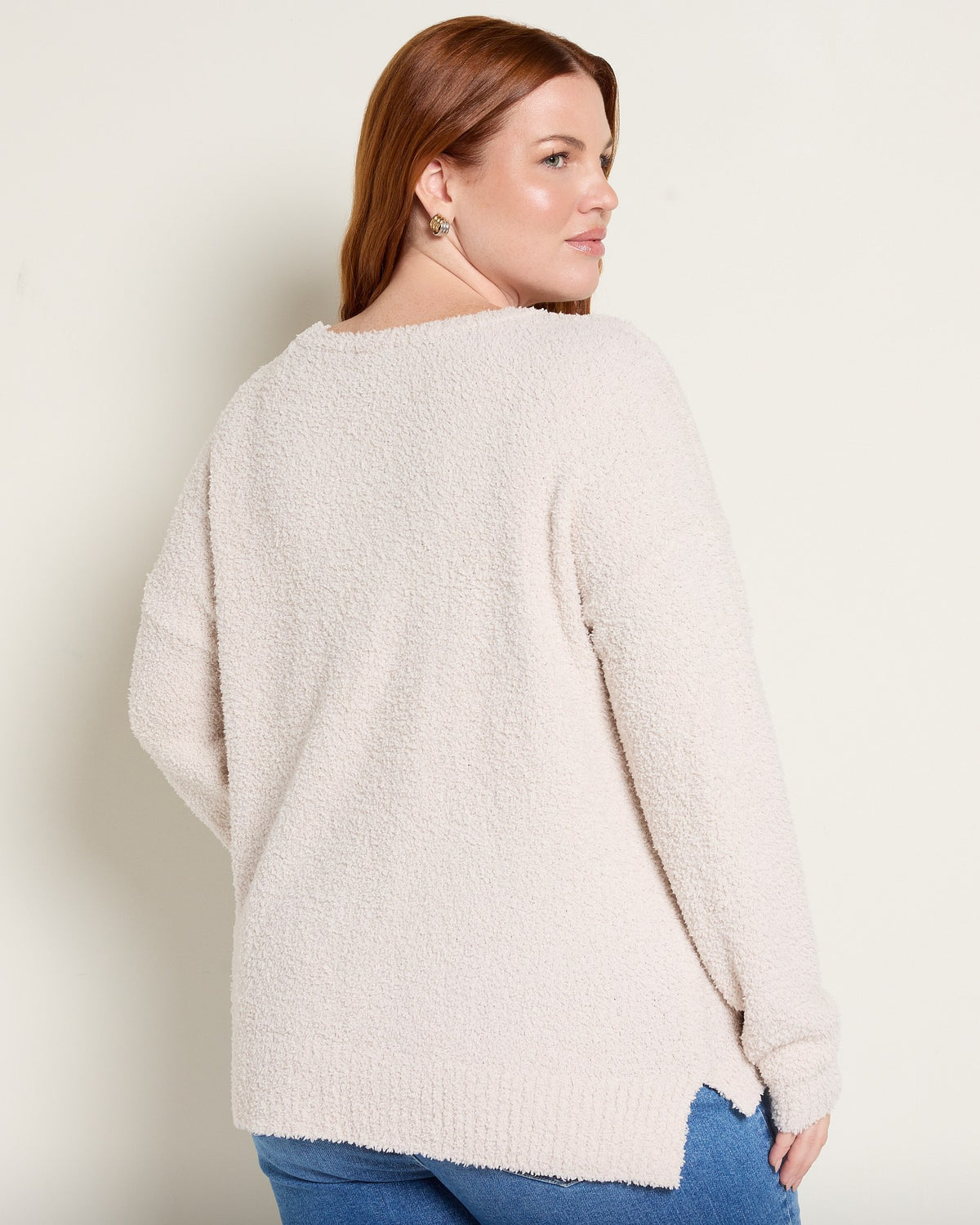 Cream $|& Bobeau Silky Plush Step Hem Teddy - SOF Back
