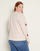 Oatmeal/Dark Red $|& Bobeau Cherries Button Front Soft Airy Yarn Cardigan - SOF Back