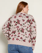 Oatmeal/Burgundy $|& Bobeau Floral Jacquard Poly Wool Blend Cardigan - SOF Back