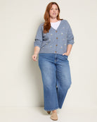 Dusty Blue/White $|& Bobeau Floral Embroidery Button Up Cardigan - UGC On Fig