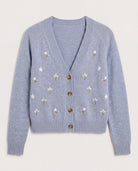 Dusty Blue/White $|& Bobeau Floral Embroidery Button Up Cardigan - Hanger Detail