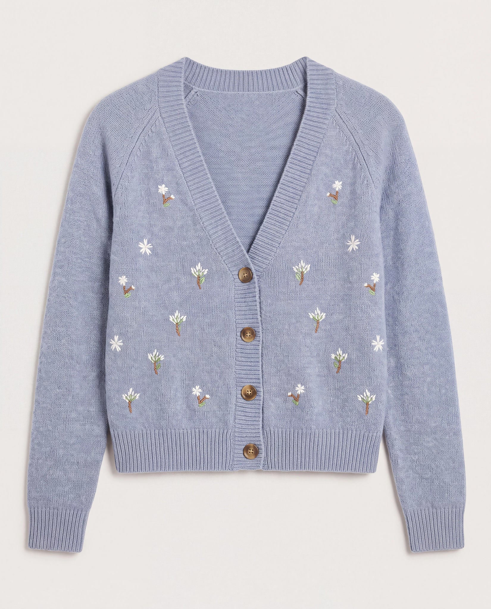 Dusty Blue/White $|& Bobeau Floral Embroidery Button Up Cardigan - Hanger Detail