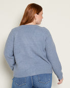 Dusty Blue/White $|& Bobeau Floral Embroidery Button Up Cardigan - SOF Back