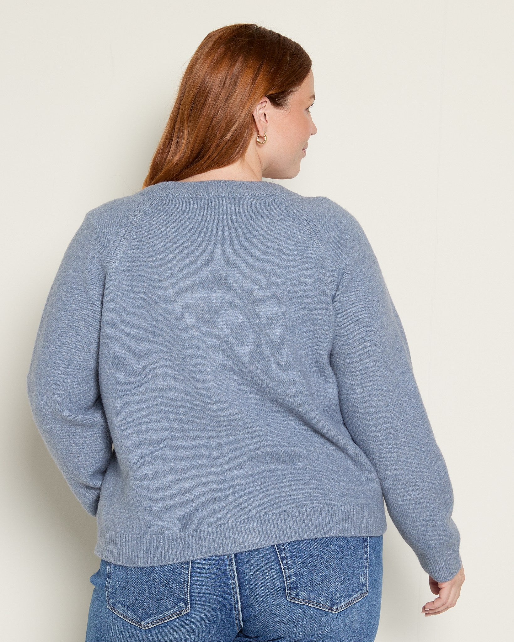 Dusty Blue/White $|& Bobeau Floral Embroidery Button Up Cardigan - SOF Back