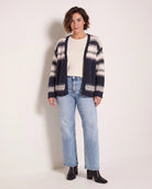 Charcoal/Cream/Light Pink $|& Bobeau Popcorn Fair Isle Cardigan - UGC On Fig