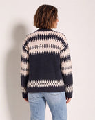 Charcoal/Cream/Light Pink $|& Bobeau Popcorn Fair Isle Cardigan - SOF Back