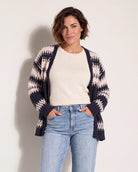 Charcoal/Cream/Light Pink $|& Bobeau Popcorn Fair Isle Cardigan - SOF Front