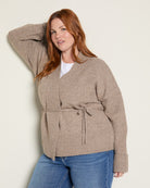 Heather Taupe $|& Bobeau Tie Front Cardigan - SOF Front