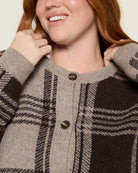 Taupe/Brown Combo $|& Bobeau Plaid Button Front Cardigan - SOF Full Front
