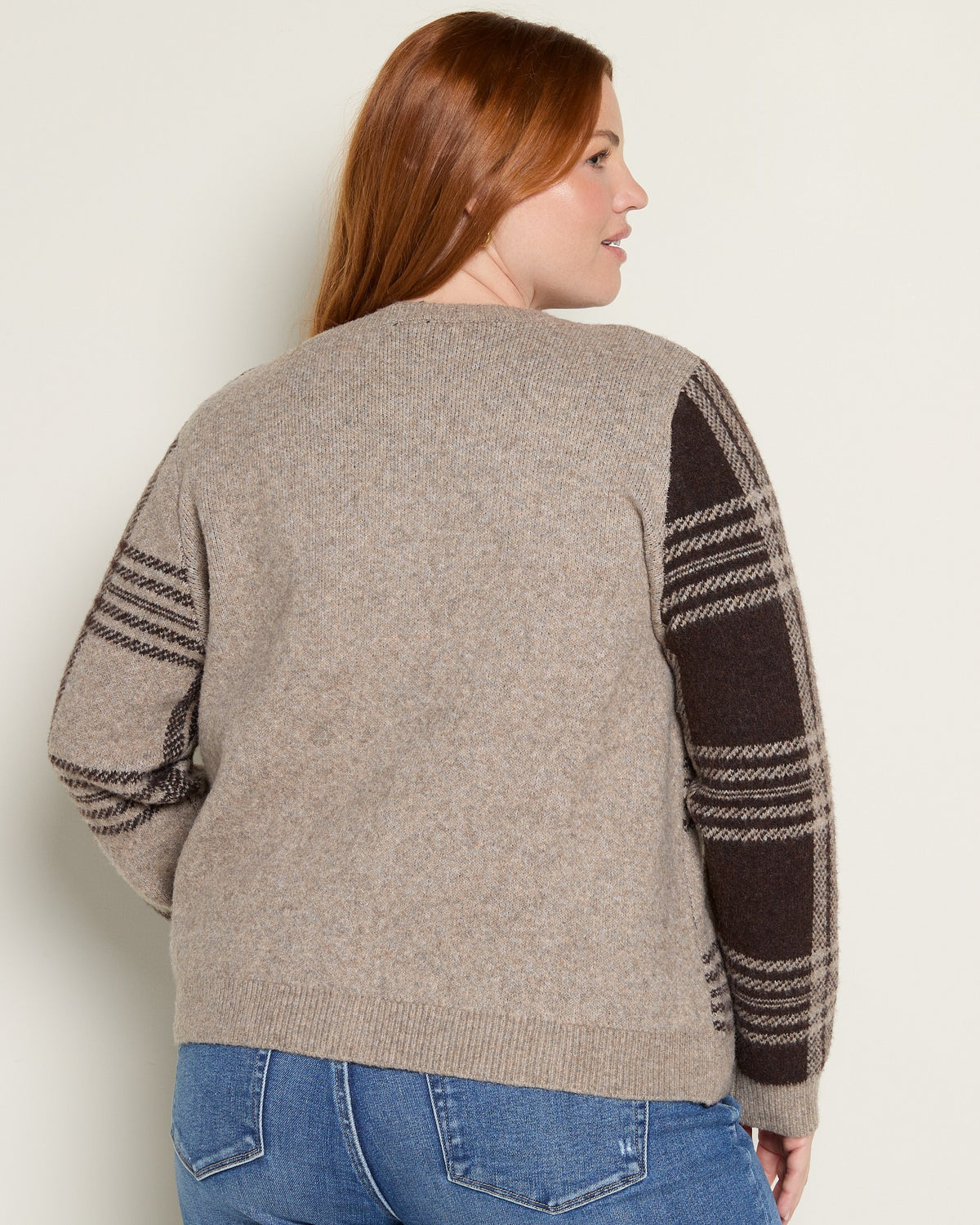 Taupe/Brown Combo $|& Bobeau Plaid Button Front Cardigan - SOF Back