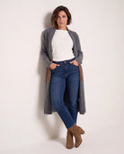 Charcoal/Camel $|& Bobeau Long Shawl Neck Cardigan - SOF Front
