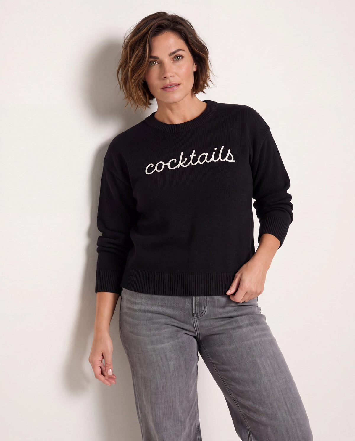 Black/Ivory $|& Bobeau Cocktails Sweater - SOF Front