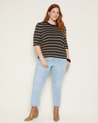 Black Stripe $|& SEAS Amelia Elbow Sleeve Striped Sweater Top - UGC On Fig
