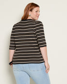 Black Stripe $|& SEAS Amelia Elbow Sleeve Striped Sweater Top - SOF Back