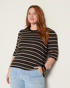 Black Stripe $|& SEAS Amelia Elbow Sleeve Striped Sweater Top - SOF Front