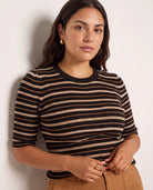 Black Stripe $|& SEAS Amelia Elbow Sleeve Striped Sweater Top - VOF Front