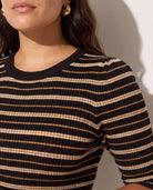 Black Stripe $|& SEAS Amelia Elbow Sleeve Striped Sweater Top - SOF Full Front