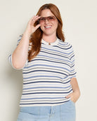 Cream Stripe $|& SEAS Amelia Elbow Sleeve Striped Sweater Top - SOF Front