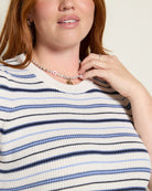 Cream Stripe $|& SEAS Amelia Elbow Sleeve Striped Sweater Top - SOF Full Front