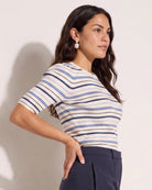 Cream Stripe $|& SEAS Amelia Elbow Sleeve Striped Sweater Top - VOF Front