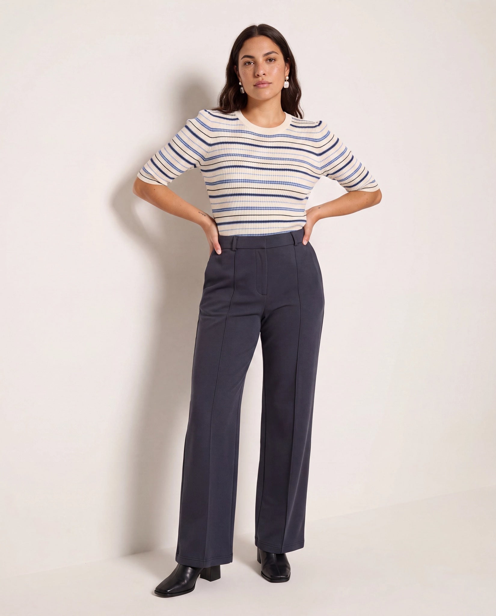 Cream Stripe $|& SEAS Amelia Elbow Sleeve Striped Sweater Top - UGC On Fig