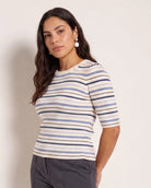 Cream Stripe $|& SEAS Amelia Elbow Sleeve Striped Sweater Top - SOF Front