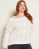 Cream $|& SEAS Delilah Off The Shoulder Cable Knit Sweater - VOF Front