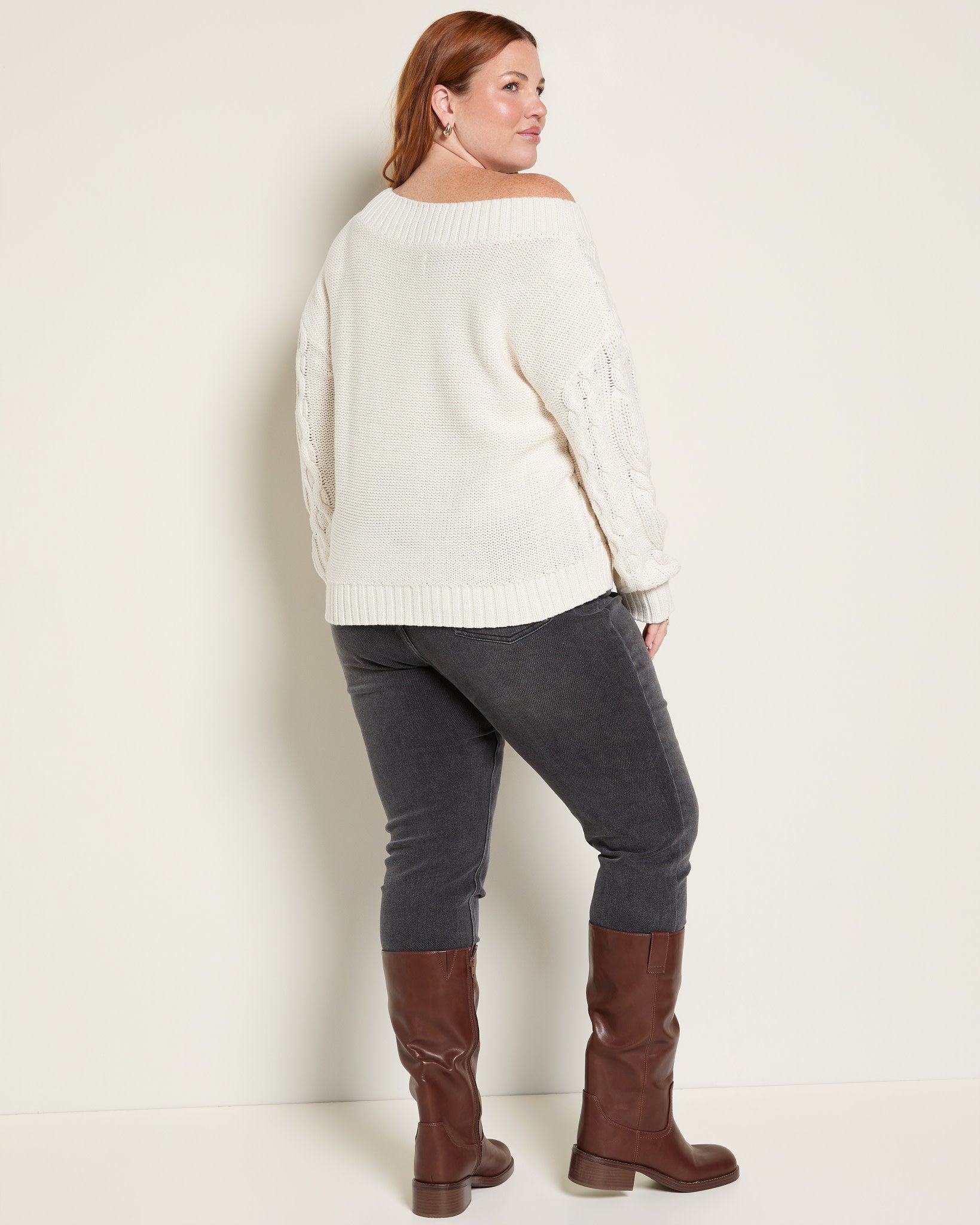 Cream $|& SEAS Delilah Off The Shoulder Cable Knit Sweater - SOF Back