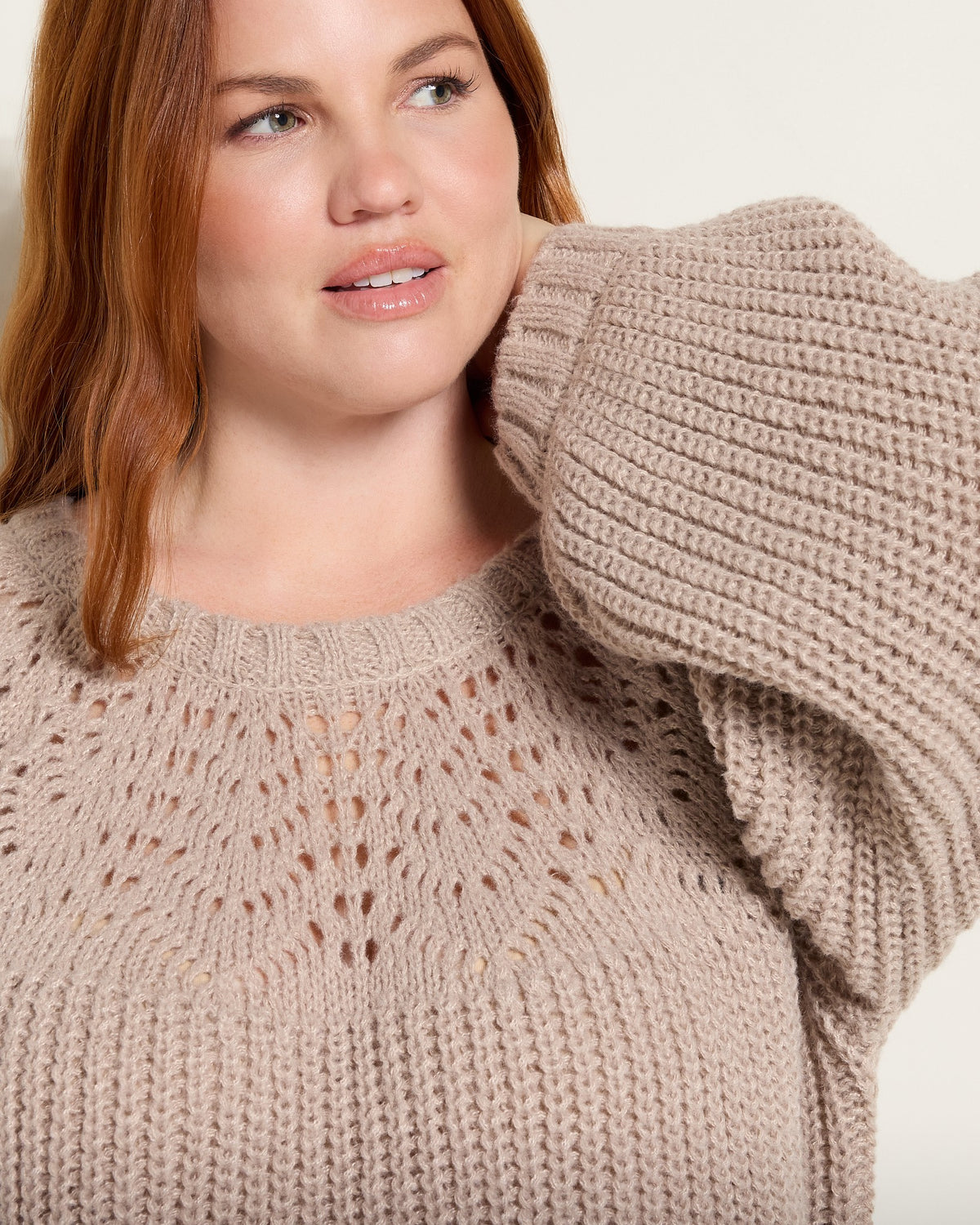 Lt Taupe $|& Bobeau Balloon Sleeve Pullover Sweater - SOF Full Front