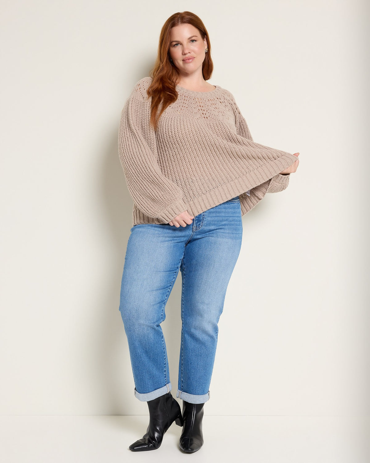 Lt Taupe $|& Bobeau Balloon Sleeve Pullover Sweater - UGC On Fig