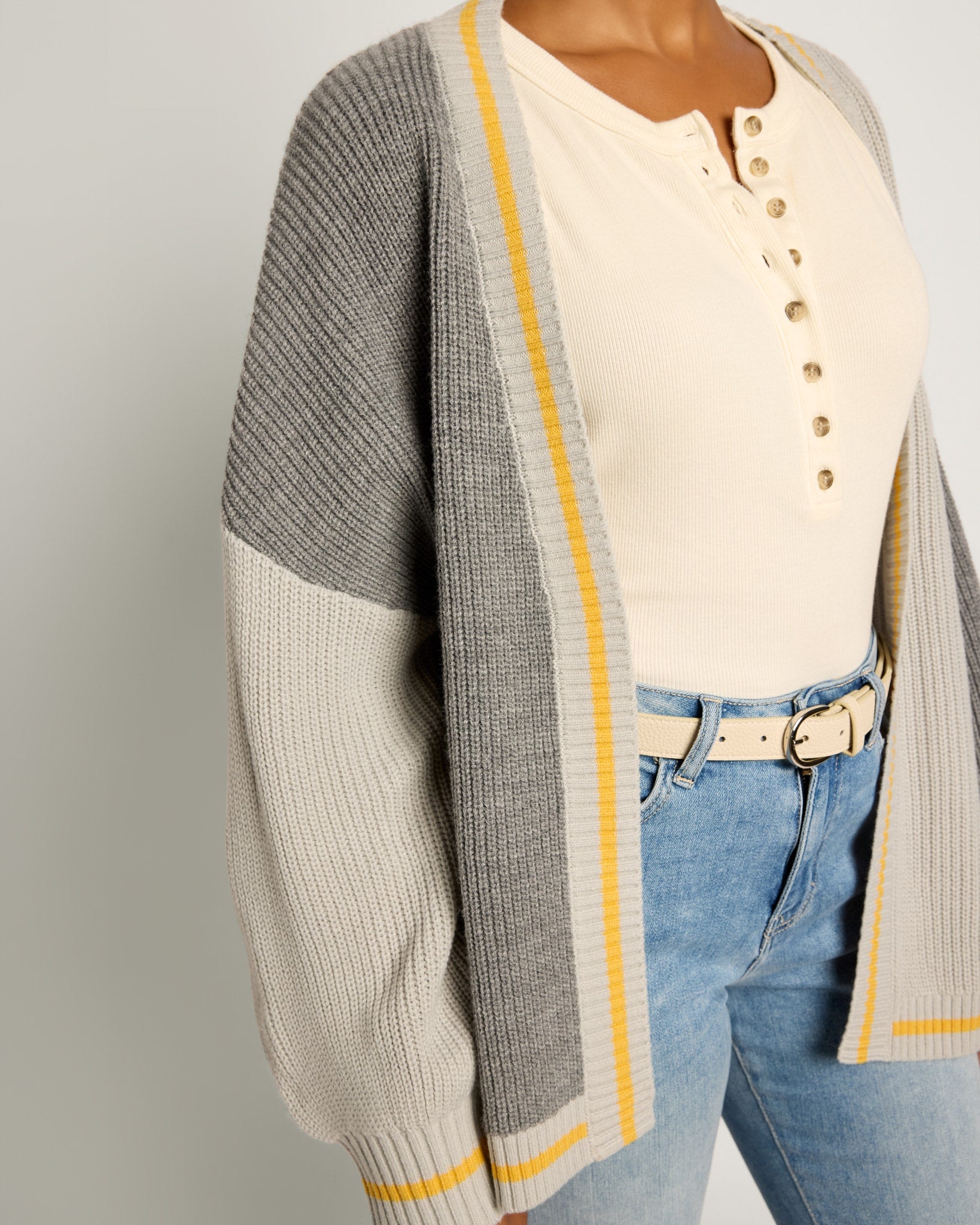 Heather Grey $|& SEAS Solstice Sun Colorblocked Cardigan - SOF Full Front