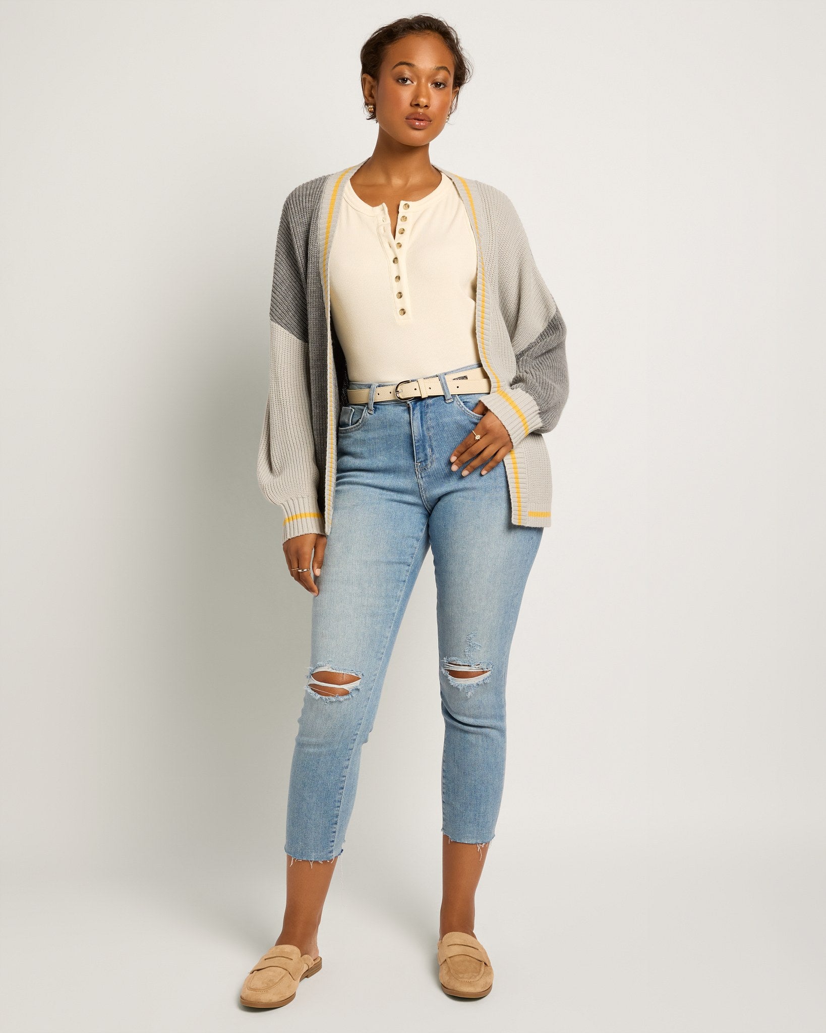 Solstice Sun Colorblock Cardigan - Lightweight Open-Front Knit