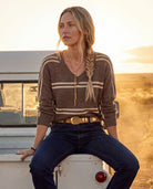 Ashwood/Grey Stripe $|& SEAS Mila Striped V-Neck Sweater - SOF Side