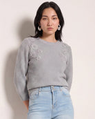 Heather Grey $|& SEAS Penelope 3/4 Sleeve Sweater - SOF Front