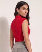 Chili Pepper $|& SEAS Eliana Shirred Mock Neck Tee - SOF Back