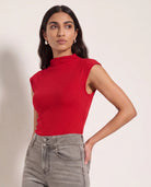Chili Pepper $|& SEAS Eliana Shirred Mock Neck Tee - SOF Front
