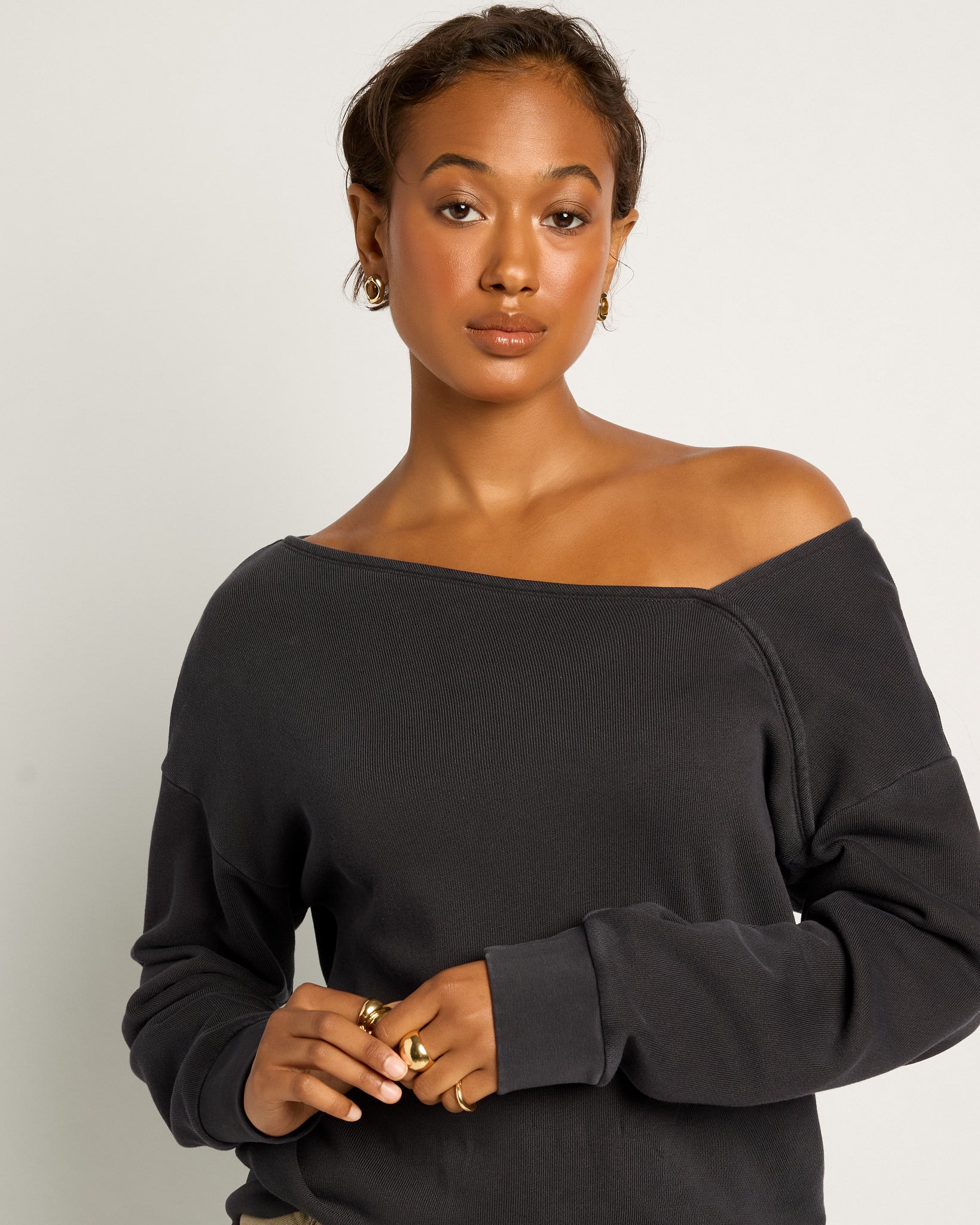 Washed Black $|& SEAS Lily Asymmetrical Pullover - SOF Full Front