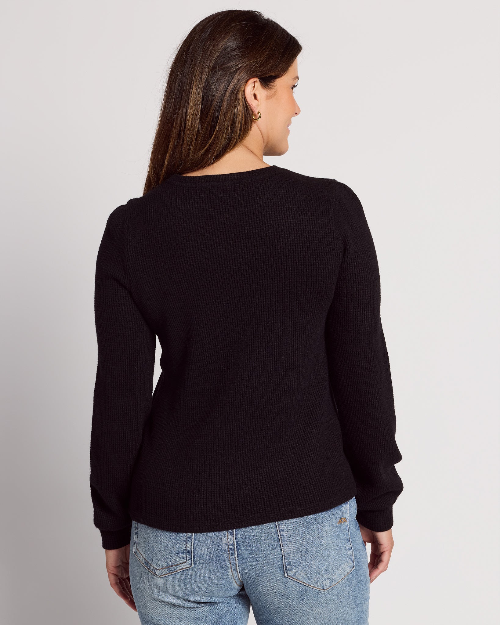 Washed Black $|& Herizon Saturday Shirred Sleeve Thermal Top - SOF Back