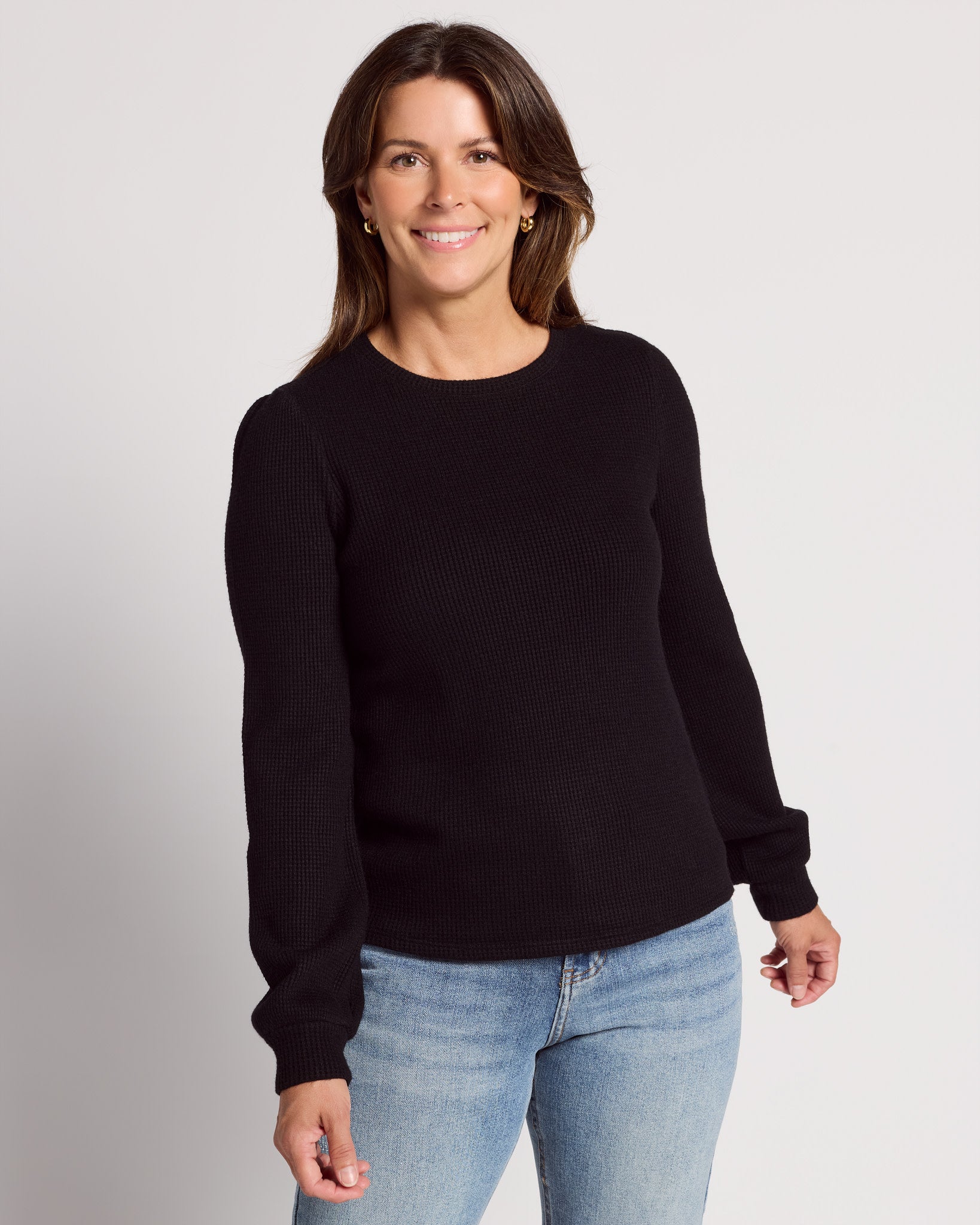 Washed Black $|& Herizon Saturday Shirred Sleeve Thermal Top - SOF Front