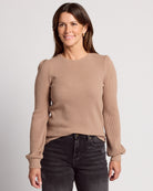 Washed Fawn $|& Herizon Saturday Shirred Sleeve Thermal Top - SOF Front